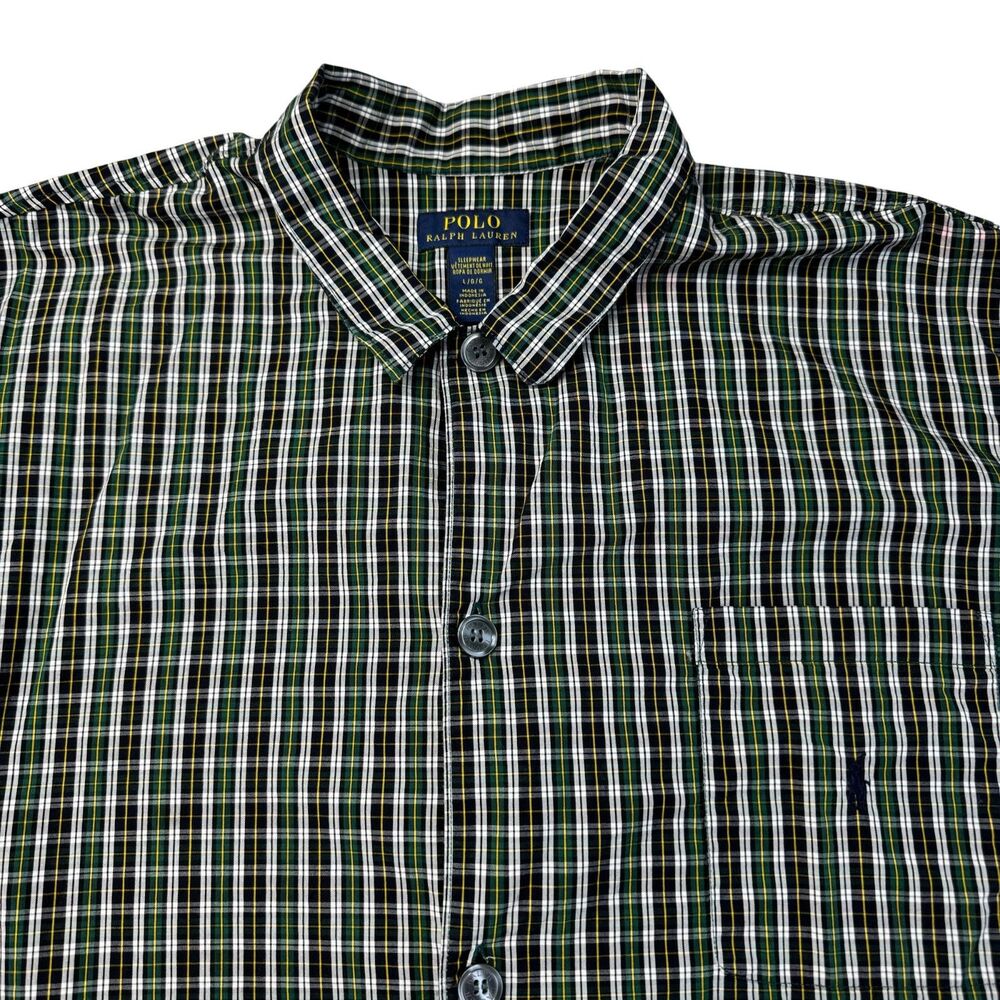 Polo Ralph Lauren Shirt Men's Large Green Sleepwear Long Sleeve Button Up Cotton